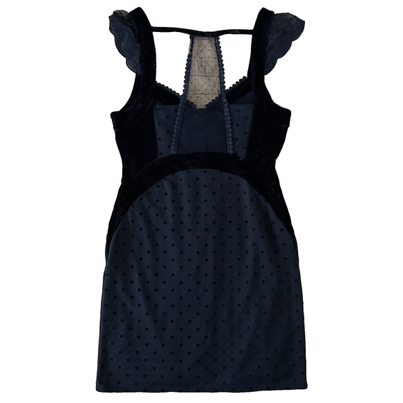Free People Dresses & Skirts - Free People black Polka Dot Velvet Bodycon Sexy Goth Date Night Dress Small